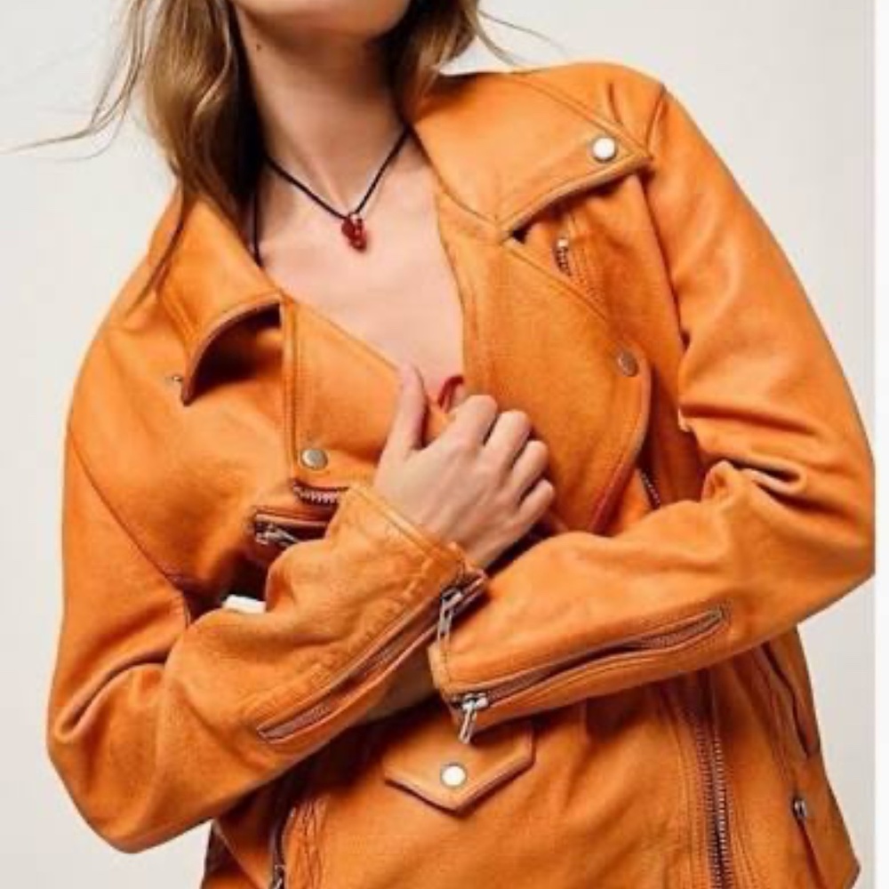 We The Free - Free People - Jealousy Leather Jacket - Tangerine - Size Small